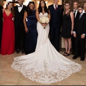 Allure Bridal Wedding Gown + Detachable Ballgown Skirt + Cathedral Veil